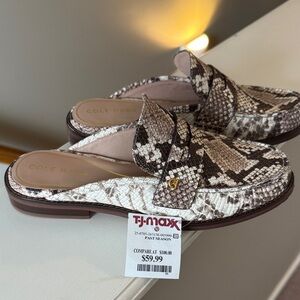 Cole Haan Brown & Cream Snake-Print Leather Mule Loafers